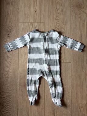 Burt’s Bees Baby Striped Grey & White Baby Footed One-Piece